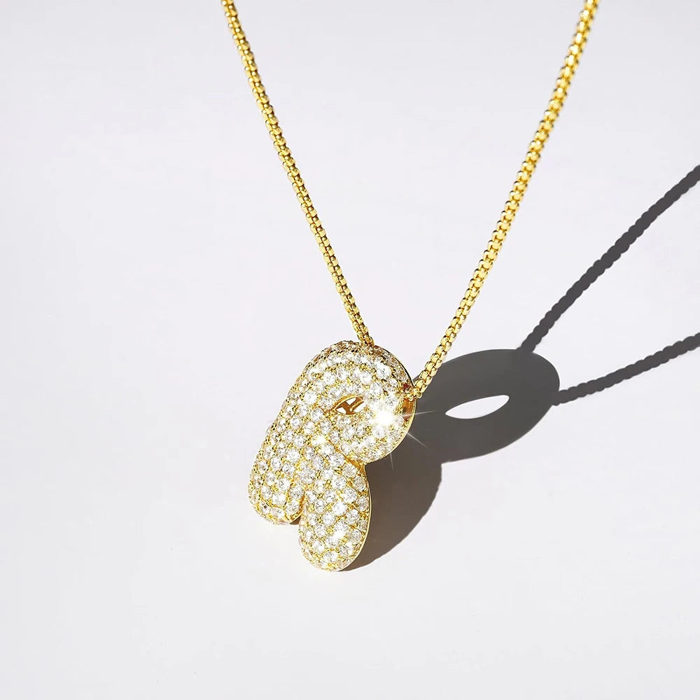 Golden Aura ICY Bubble Letter Pendant Necklace