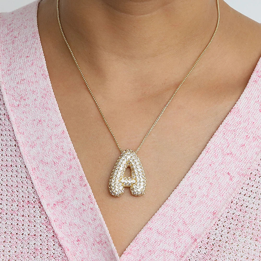 Golden Aura ICY Bubble Letter Pendant Necklace