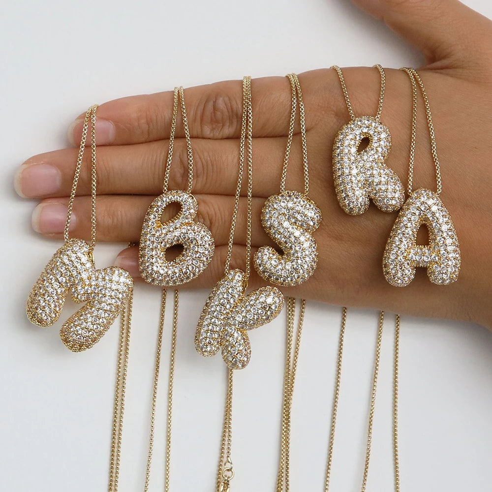 Golden Aura ICY Bubble Letter Pendant Necklace