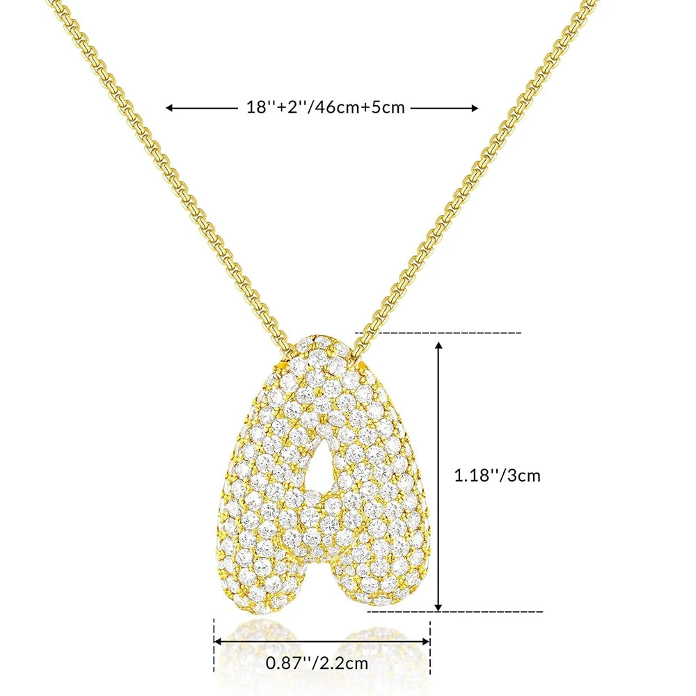 Golden Aura ICY Bubble Letter Pendant Necklace