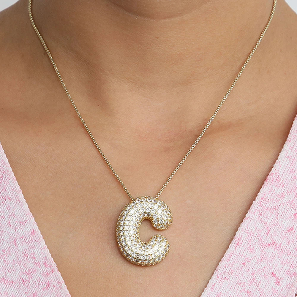 Golden Aura ICY Bubble Letter Pendant Necklace