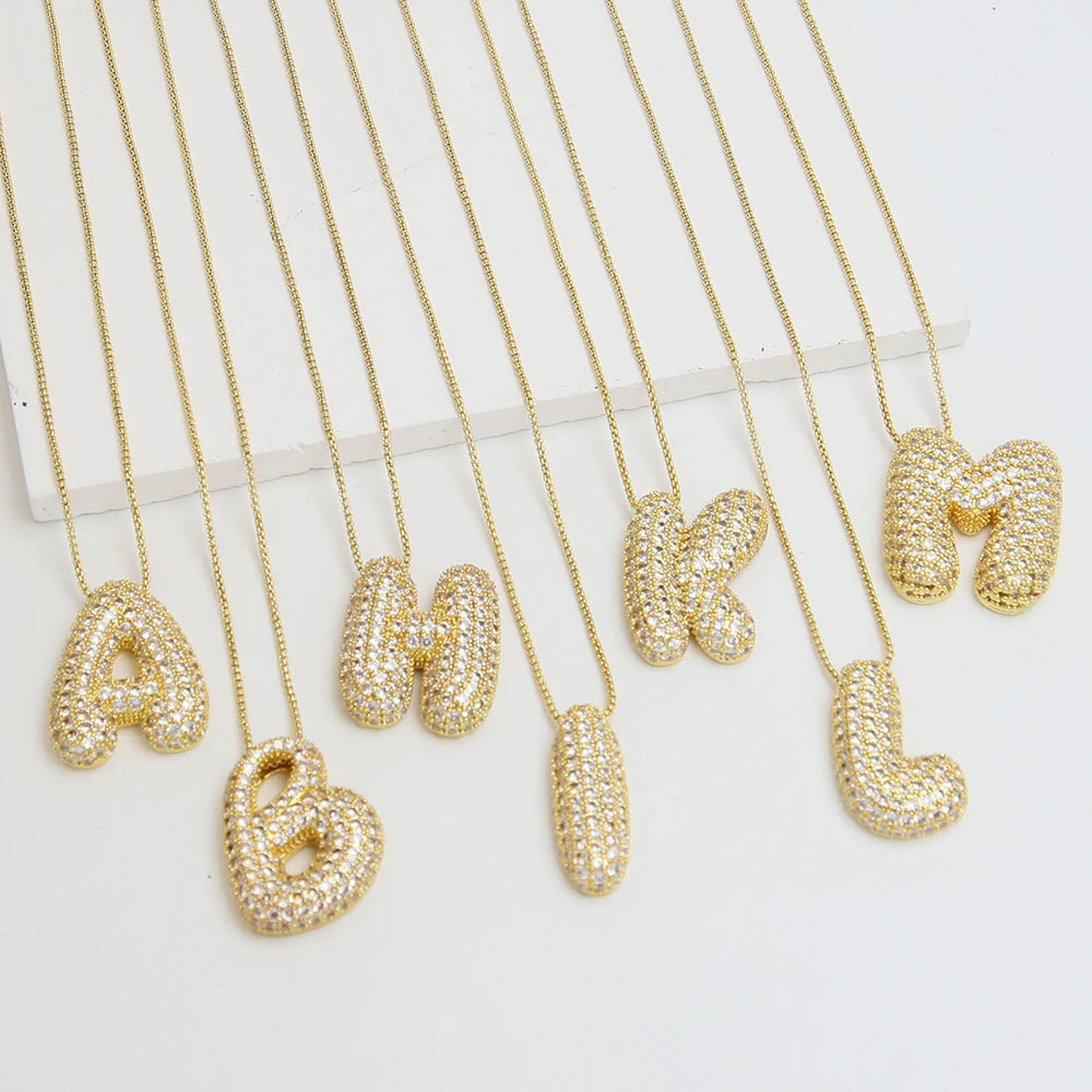 Golden Aura ICY Bubble Letter Pendant Necklace
