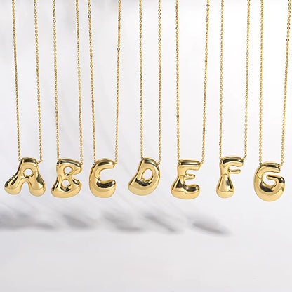 Elegant Golden Aura Bubble Letter Pendant Necklaces in Durable Gold Stainless Steel