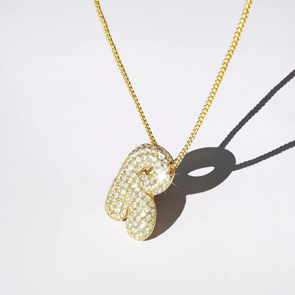 Golden Aura ICY Bubble Letter Pendant Necklace